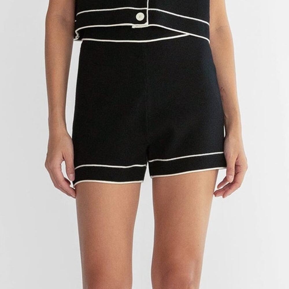 Oak + Fort Knit Pull On Shorts Black White Trim Comfy Dressy Lounge Minimalist